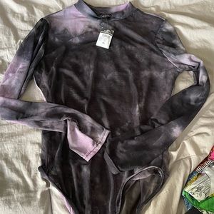 Rue 21 purple mesh bodysuit long sleeve mock neck size XL